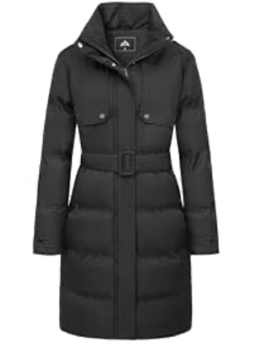 Women's Black Belted Long Puffer Coat by